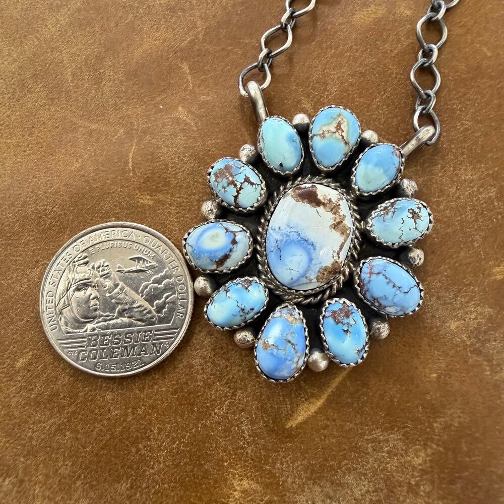 Native American Golden Hills Turquoise & Sterling Silver Necklace by A Spencer - Picture 8 of 9